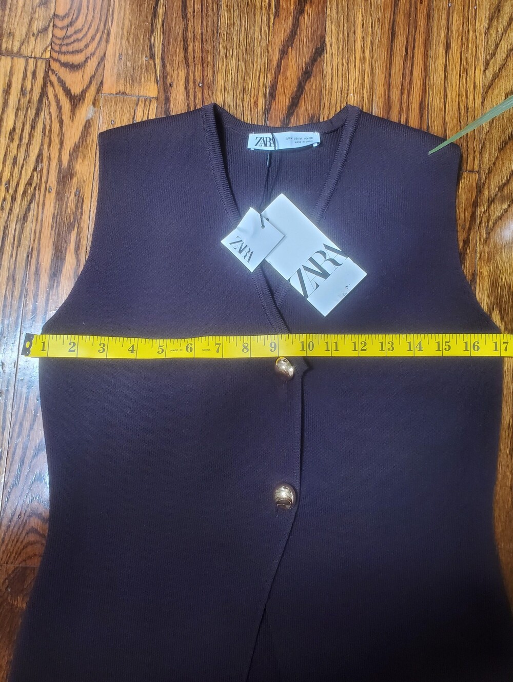 Zara NWT Basic Knit Gold Button Top Browm Size M - Picture 14 of 16